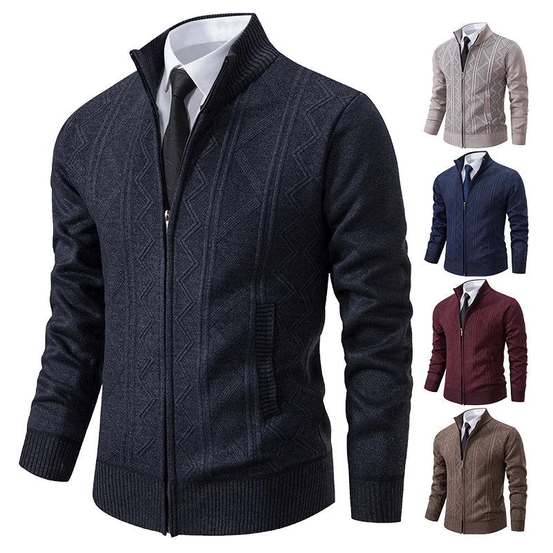 Thickened jacket men's autumn and winter warm trend line stand collar knitted cardigan sweater coat