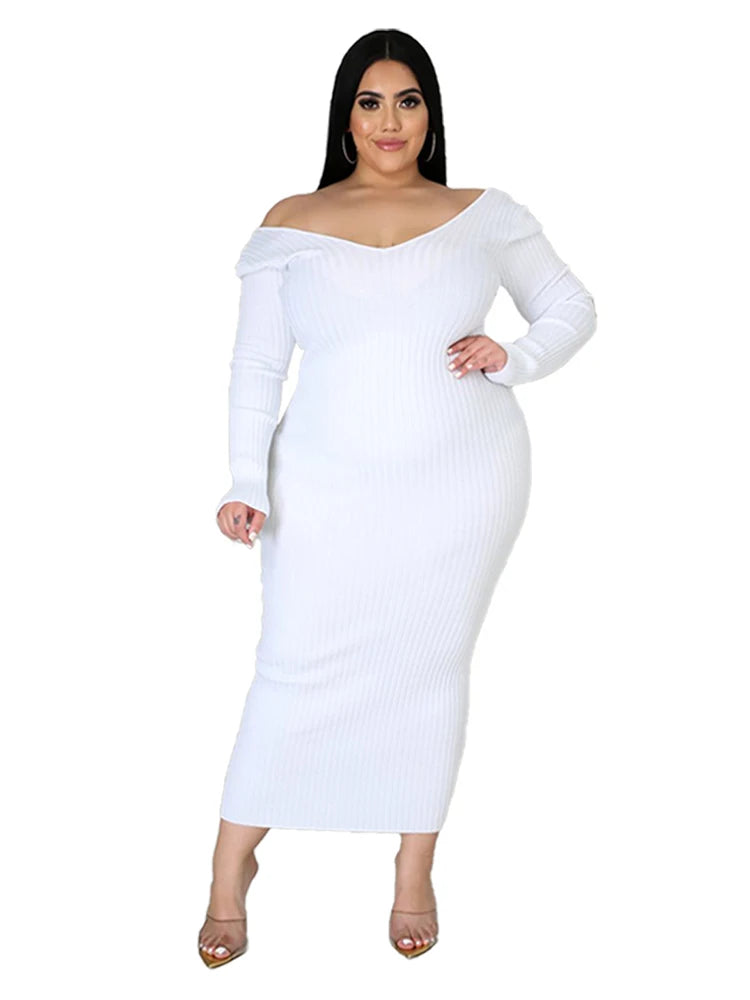 Ladies Knitted Sweater Dress Midi Dress Long Sleeves Chic and Elegant Plus Size Dresses for Women 4xl 5xl