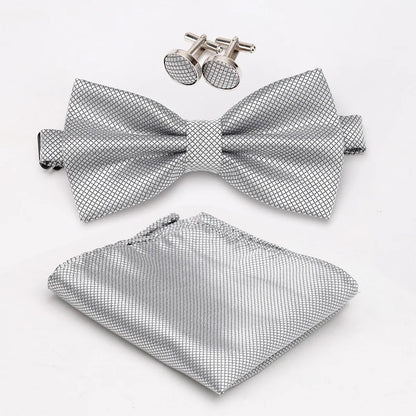 Multicolor Bowtie Pocket Square Cufflinks Sets Classic Solid Color  Bowtie Wedding Party Formal Gift Plaids Adjust Neck Bow Tie
