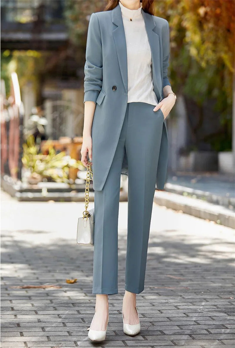 2025 New Blazer Jacket Autumn Winter Casual Long Sleeve Female Suit Coat Mid Long Double Breasted Women Work Wear Jacket