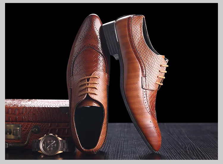 Business Casual Formal Lace-up Leather Shoes Men British Oxford Breathable Hombre Shoes Plus Size Office Wedding Flat Male Black