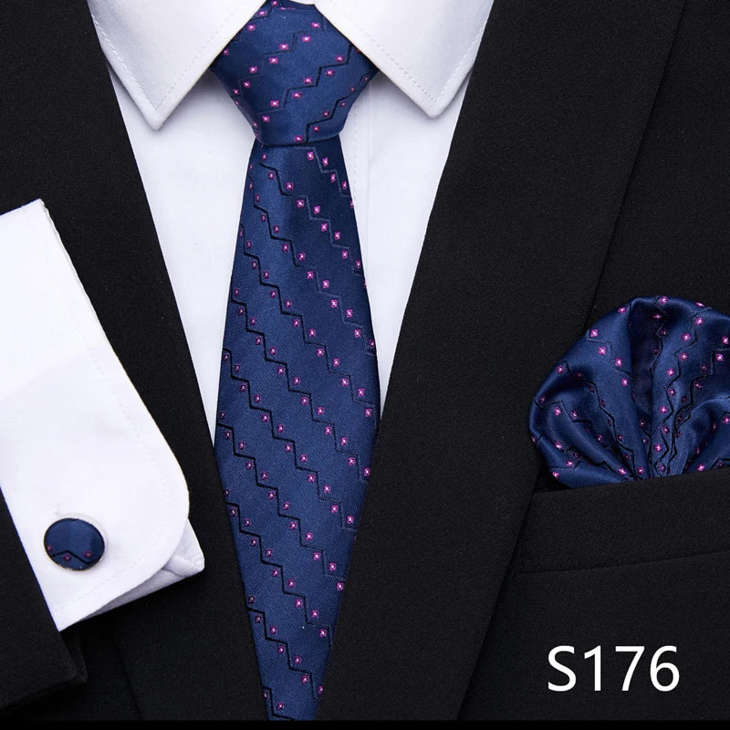 Hot Sale Holiday Gift Tie Pocket Squares Cufflink Set Necktie Dot Man Dark Grey Wedding Accessories Performance