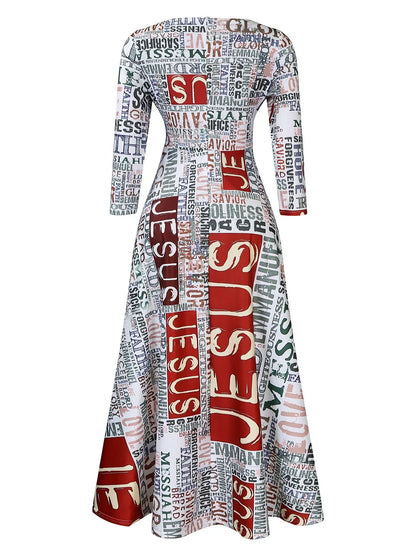 Women's 2024 Autumn New Style Fashionable Elegant Temperament Fashionable Printed Strap Waist Large Skirt Large Size Dress