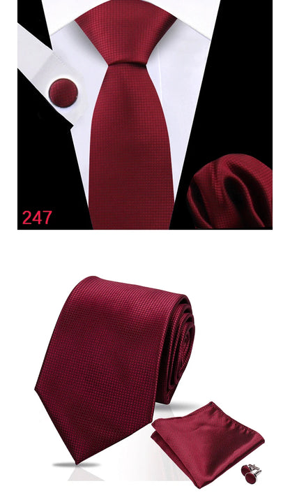 Luxury Plaid Tie For Mens Necktie Handkerchief Pocket Square Cufflinks Set Jacquard Woven Ties Wedding Business Accessories