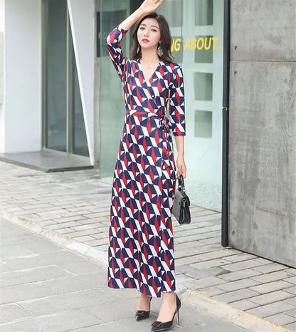 FANIECES Summer Wrap Dresses Women Sexy V Neck Split Maxi Dress Print Female Casual Beachwear Lace Up Party Vestidos Robe платье