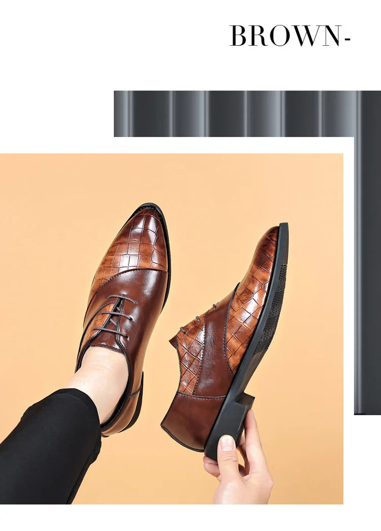 Luxury  Leather Shoes for Men Brand Derby Shoes for Men Pointed Toe Lace-up Men's Formal Shoes Handmade Business Footwear 2024