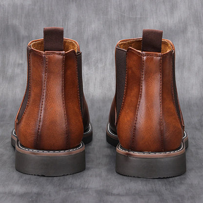Men's Retro Classical Chelsea Boots Men British Patina Fashion Leather Ankle Boot Mens Casual Short Boots High-Top Shoes