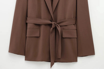 KONDALA Office Lady Casual Chic Solid Women Suit Single Button Sashes Loose Blazer Zipper Pants Fashion 2025 Autumn Winter Sets