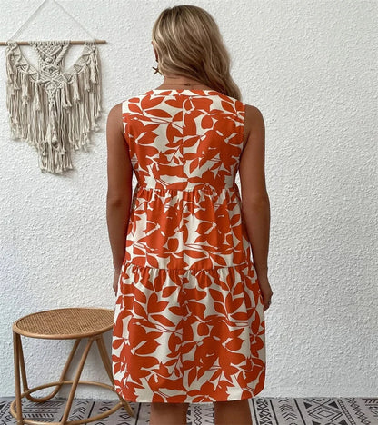 Spring and summer 2024 European and n Ladies Elegant Dress Bohemian fashion loose V-neck ruffle print dress