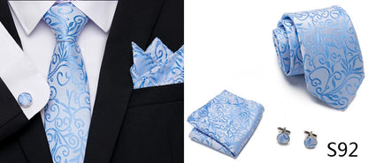 Hot Sale Holiday Gift Tie Pocket Squares Cufflink Set Necktie Dot Man Dark Grey Wedding Accessories Performance