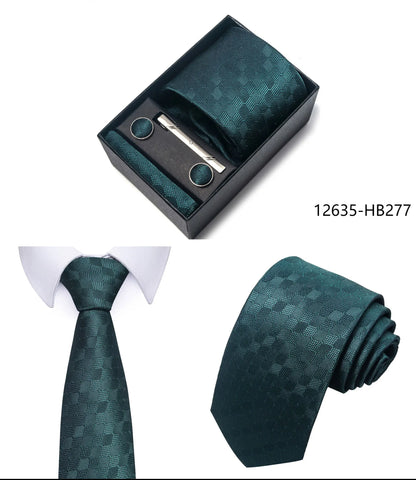 Luxury Brand 8 cm Tie Handkerchief Cufflink Clip Set For Men Wedding Gravata Suit Accessories Holiday Gift Box
