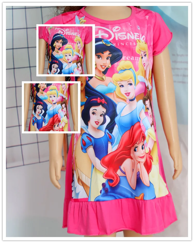 3-8Years New Summer Kids Cartoon Dress Sleepwear Mermaid Princess Belle Girls Printing Nightgowns Children Party Dresses Pajamas