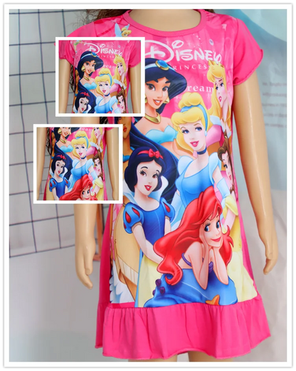 3-8Years New Summer Kids Cartoon Dress Sleepwear Mermaid Princess Belle Girls Printing Nightgowns Children Party Dresses Pajamas