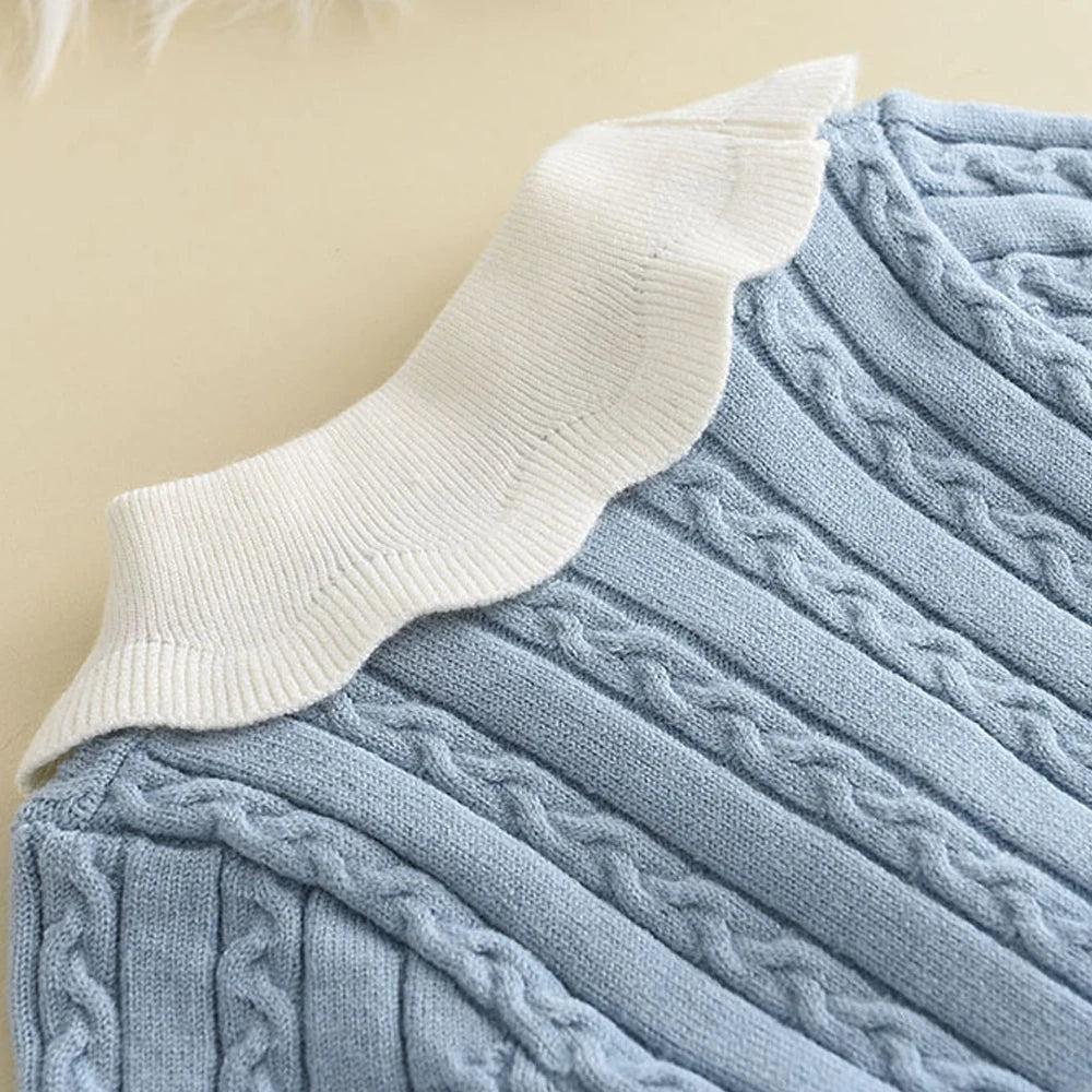 Winter Girls Knitting Wool Long Sleeve Dress Autumn Girls Baby Ruffle Knitted Princess Sweater Dress Casual Clothes