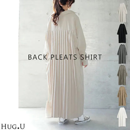 Spring Long Shirt Dress A-line Women's Dress Elegant Pleated Long Sleeve Casual Dresses Female Fashion Oversize Ladies Clothes