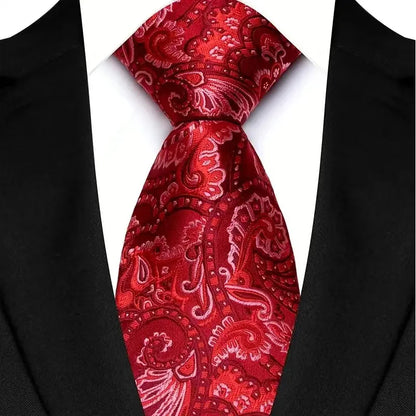Luxury 8CM Mens Necktie Red Color Solid Stripes Paisley Ties For Man Groom Jacquard Woven Neck Tie For Business Wedding Party