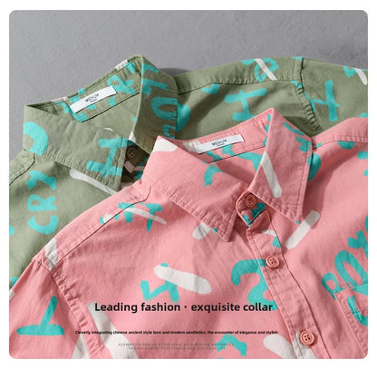 Spring Autumn Men's Clothing Design Sense Simple Long Sleeve Letter Printed Shirt Trendy Casual Fashion Versatile Men's Blouse