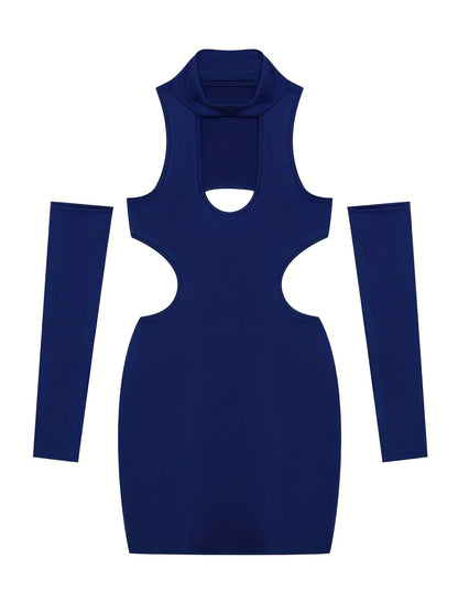 Spring and Summer New Style Dress Europe and the United States Sexy Solid Color Hollow Neck Tight Hip Dress