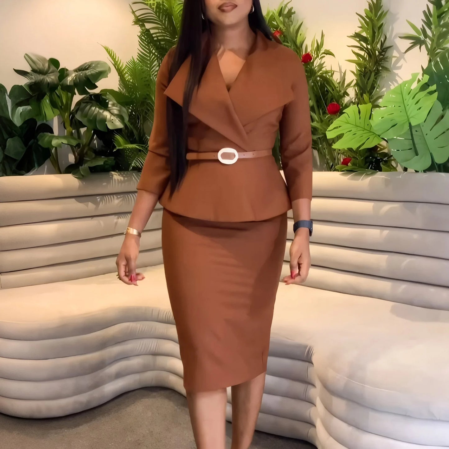 Elegant Dashiki African Dresses for Women Autumn Fashion African 3/4 Sleeve Polyester Midi Bodycon Dress African Clothes S-3XL