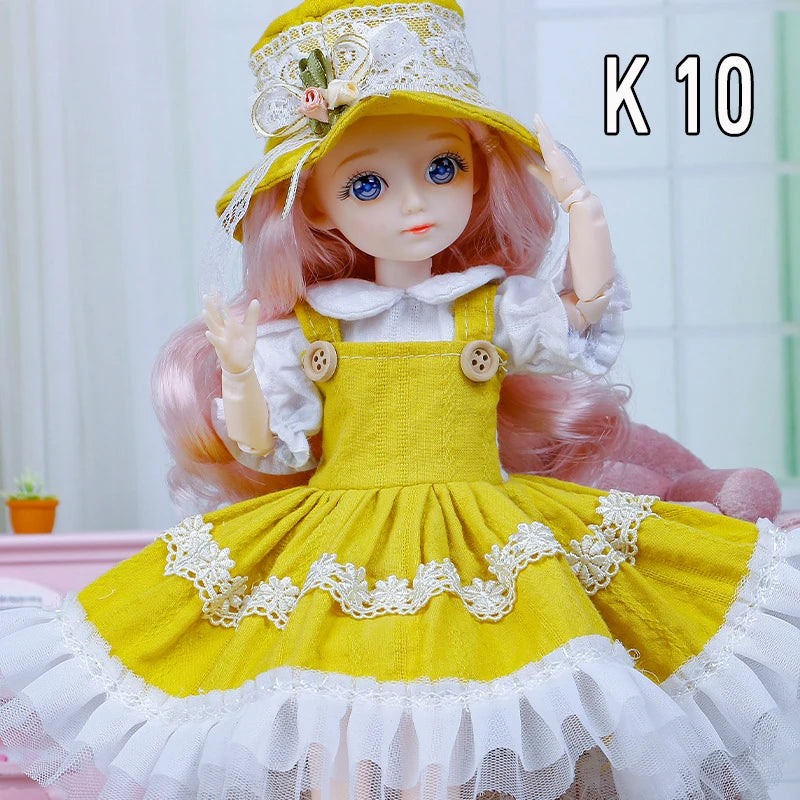 30cm Bjd Dolls Princess Full Set 1/6 Anime Bjd With Clothes 23 Joint Movable Body 3D Eyes Girls Dress Up Birthday Gifts Toys