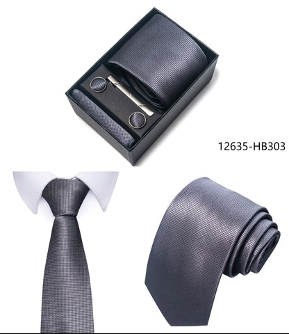 Luxury Brand 8 cm Tie Handkerchief Cufflink Clip Set For Men Wedding Gravata Suit Accessories Holiday Gift Box