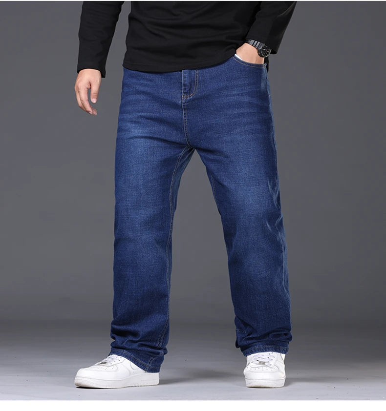 Men's Plus Size Denim Jeans | Sizes 48-50, 300KG Capacity | Casual Fashion, Business Style, Elastic Loose Fit