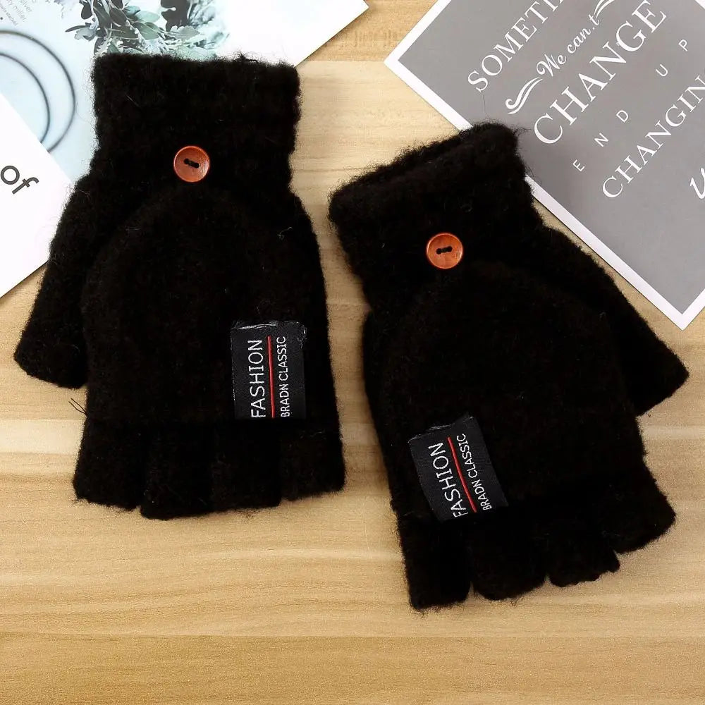 Unisex Winter Mitten Warm Knitted Fingerless Gloves for Men Women Student Half Finger Gloves Flip Mittens Thicken Winter Gloves