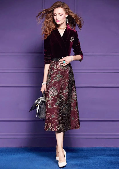 Spring Autumn Dress High End Women's Elegant Dresses Female Jacquard Gold Velvet Korean Slim Evening Party Female Maxi Vestidos