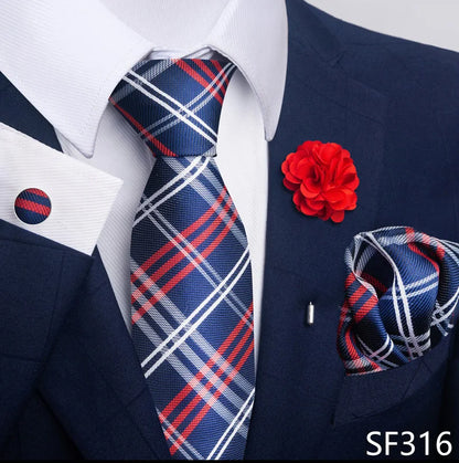 Luxury Mens Ties Floral Black Gold Ties Paisley NeckTie Pocket Square Cufflinks Brooch Set Men's Wedding Party Tie