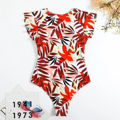 2024 Fashion Short Dress One-piece Swimsuit Zipper Swimsuit Sexy Bikini Women's Thickened Printed Swimming Beach Wear Summer