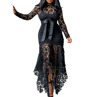 Ladies Elegant Lace Maxi Dress Women Wedding Evening Party  Bodycon Long Sleeve Dresses Plus Size Fashion