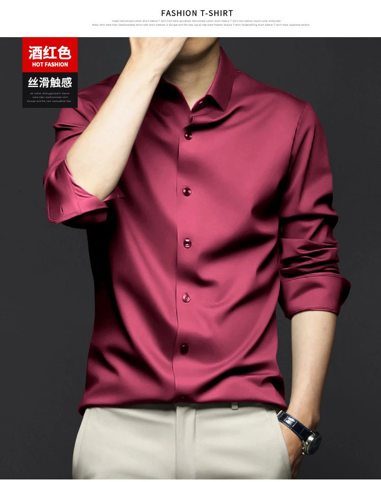6XL Large High Quality Formal Dress Autumn and Winter Men's Long Sleeve Pure White Shirt Non iron Business Casual Ice Silk