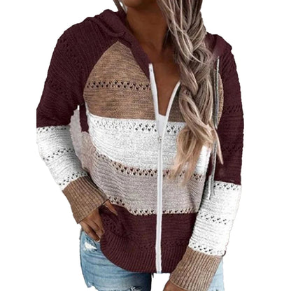 2024 Autumn and Winter New Casual Cardigan Women's Tops Plus Plus Zip Hoodie Colorblocking Lightweight Loose Top