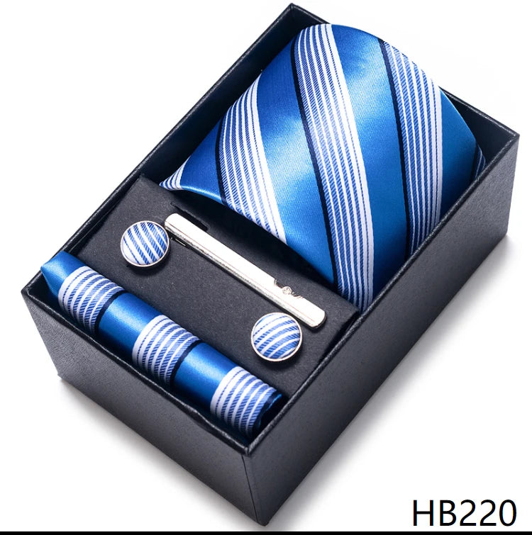 Mix Colors Wholesale 2023 New Style Wedding Gift Tie Pocket Squares Set Necktie Box Men Fit Wedding Blue Paisley