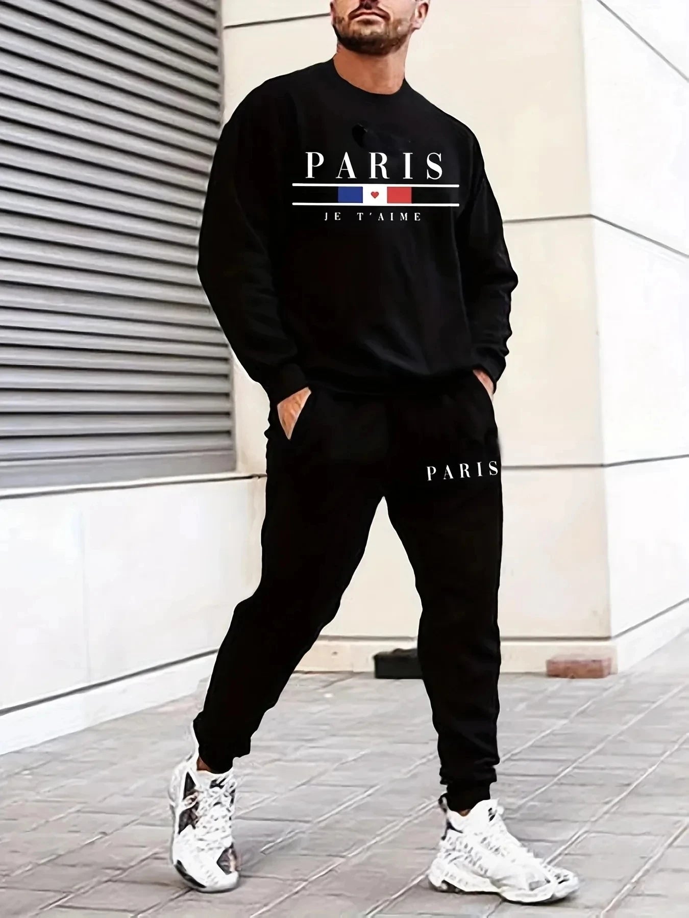 Men's Sports Set, Paris Long-sleeved, 3D Printing, Simple Design, Fashion Brand Clothing, Casuai Sets