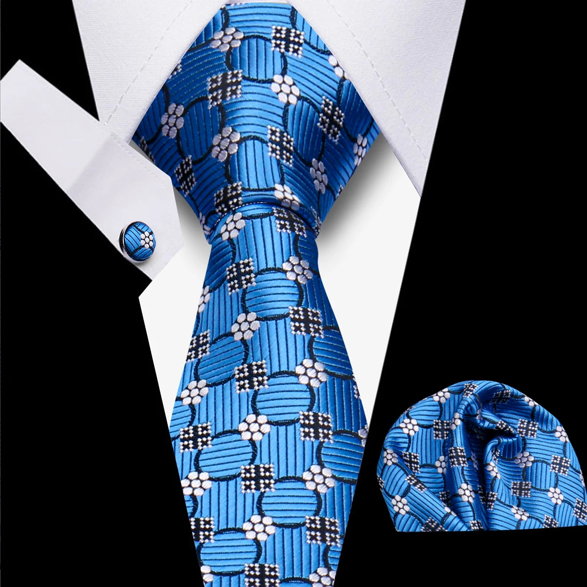 Classic Elegant Ties For Men Fashion Gifts Striped Solid Necktie Handchief Cufflink 3 Pcs Set Wedding Business Suit Accessories