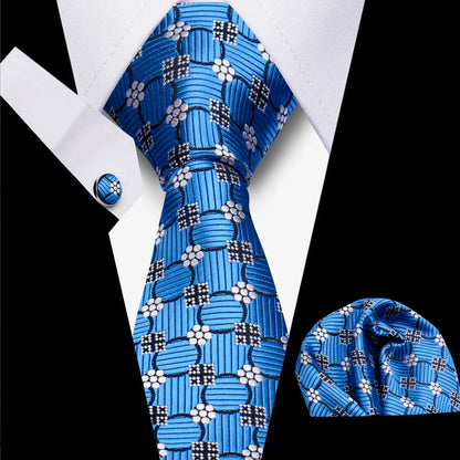 Classic Elegant Ties For Men Fashion Gifts Striped Solid Necktie Handchief Cufflink 3 Pcs Set Wedding Business Suit Accessories
