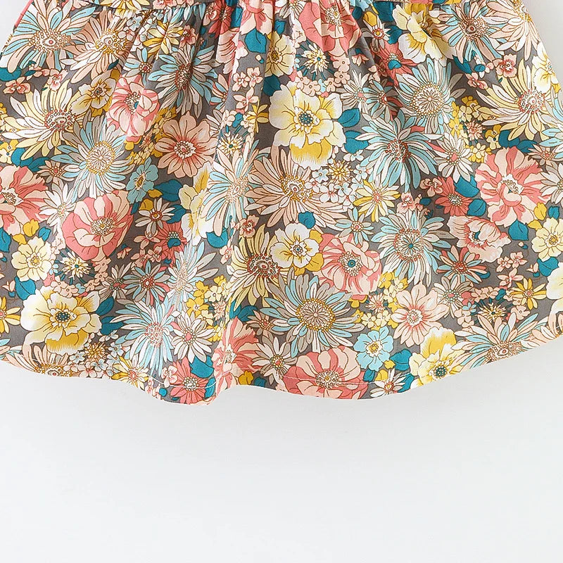 2 Pcs Summer New Baby Girl Dress Fashionable Floral Fly Sleeve Cotton Dress with Crossbody Bag Suitable for Babies Aged 0-3