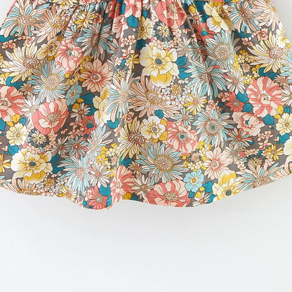 2 Pcs Summer New Baby Girl Dress Fashionable Floral Fly Sleeve Cotton Dress with Crossbody Bag Suitable for Babies Aged 0-3
