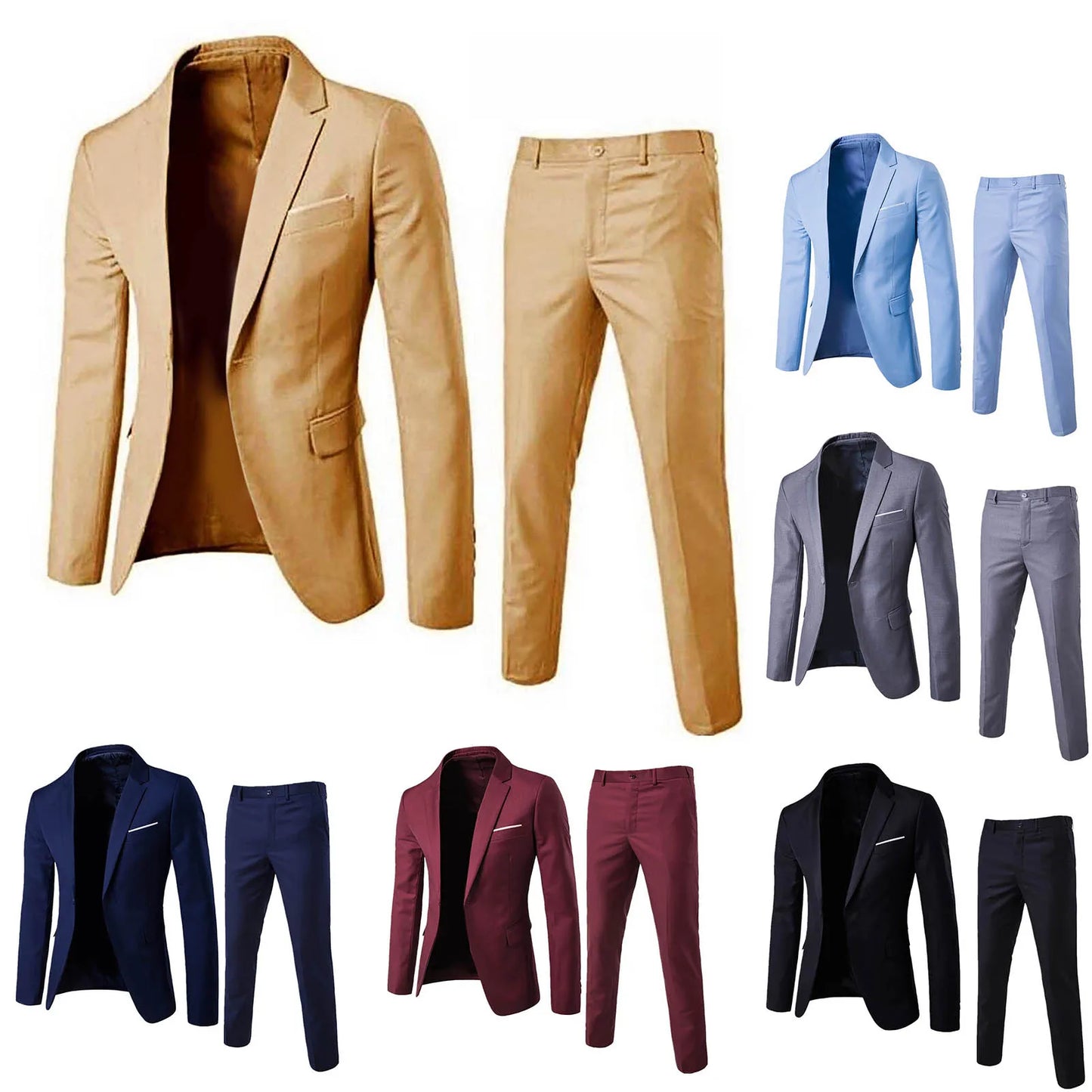 Luxury 2 piece men's wedding suit fashion men's slim solid color business office suit sets large size men Blazer+ pants