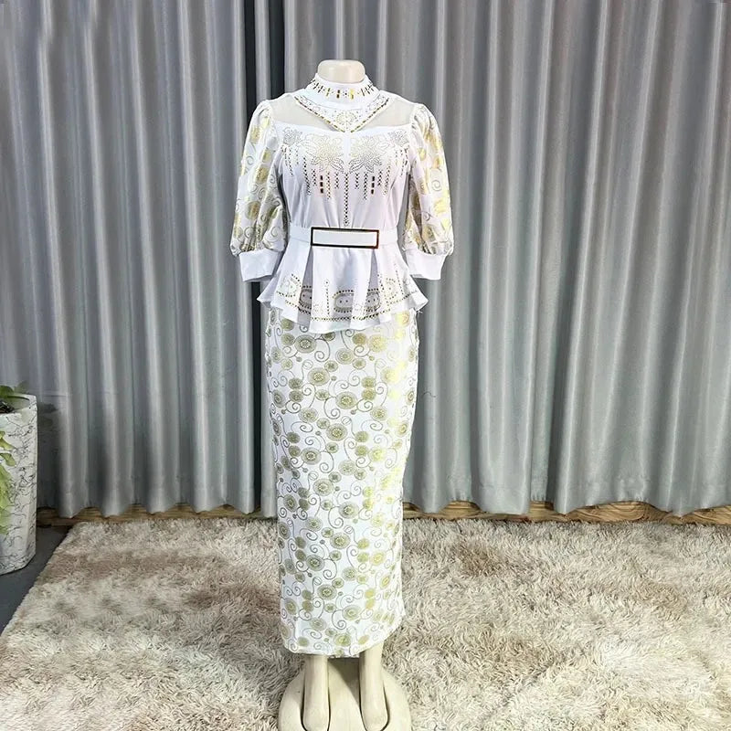 2025 African Party Evening Wedding Dresses for Women Spring African Half Sleeve Diamond Polyester Long Maxi Dresses Outfits