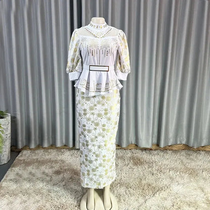 2025 African Party Evening Wedding Dresses for Women Spring African Half Sleeve Diamond Polyester Long Maxi Dresses Outfits