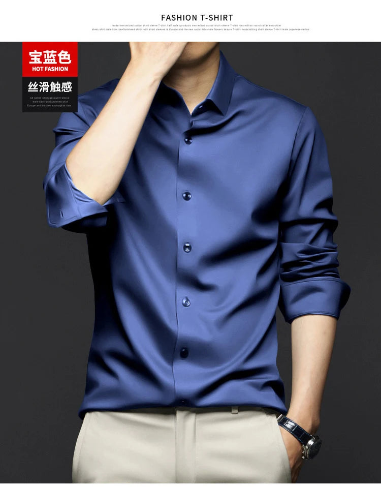 6XL Large High Quality Formal Dress Autumn and Winter Men's Long Sleeve Pure White Shirt Non iron Business Casual Ice Silk