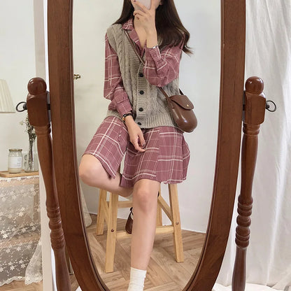2023 Spring Summer Basic Dresses Hot Women Fashion Long Sleeve Cute Preppy Style Red Plaid Shirt Dress Bow Tie Vintage Dress