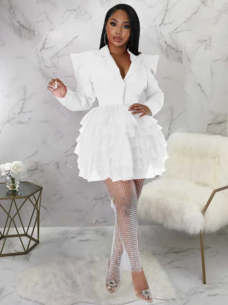 women Elegant and chic dress long sleeve spring female fashion dress mash blazer dress wholesale dropshipping