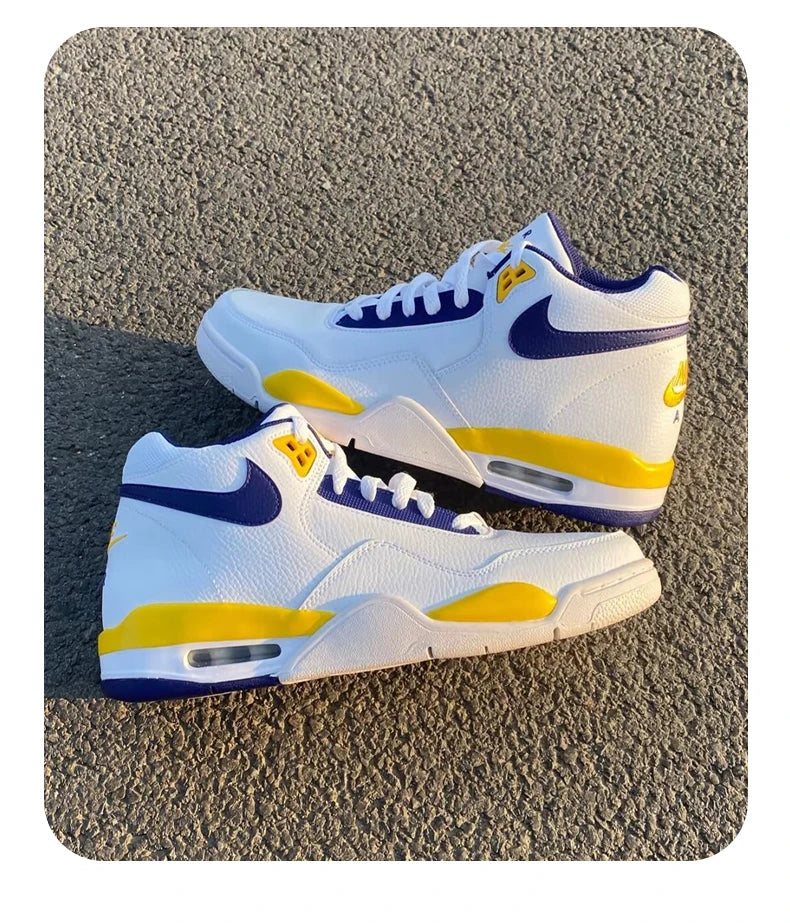 NIKE FLIGHT LEGACY Lakers white, blue and yellow retro basketball shoes BQ4212-102