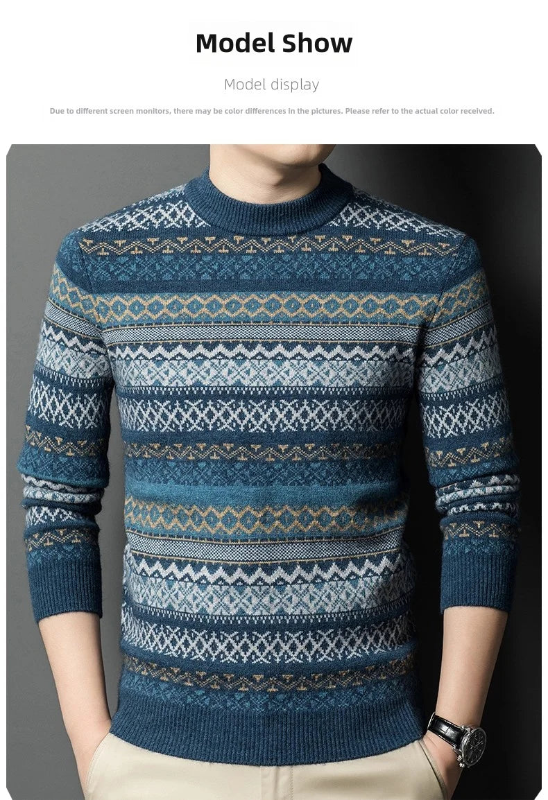 New Autumn and Winter Men's Round Neck Thick Sweater Knitted Wool High-quality Soft Base Sweaters Couple Christmas Sweater