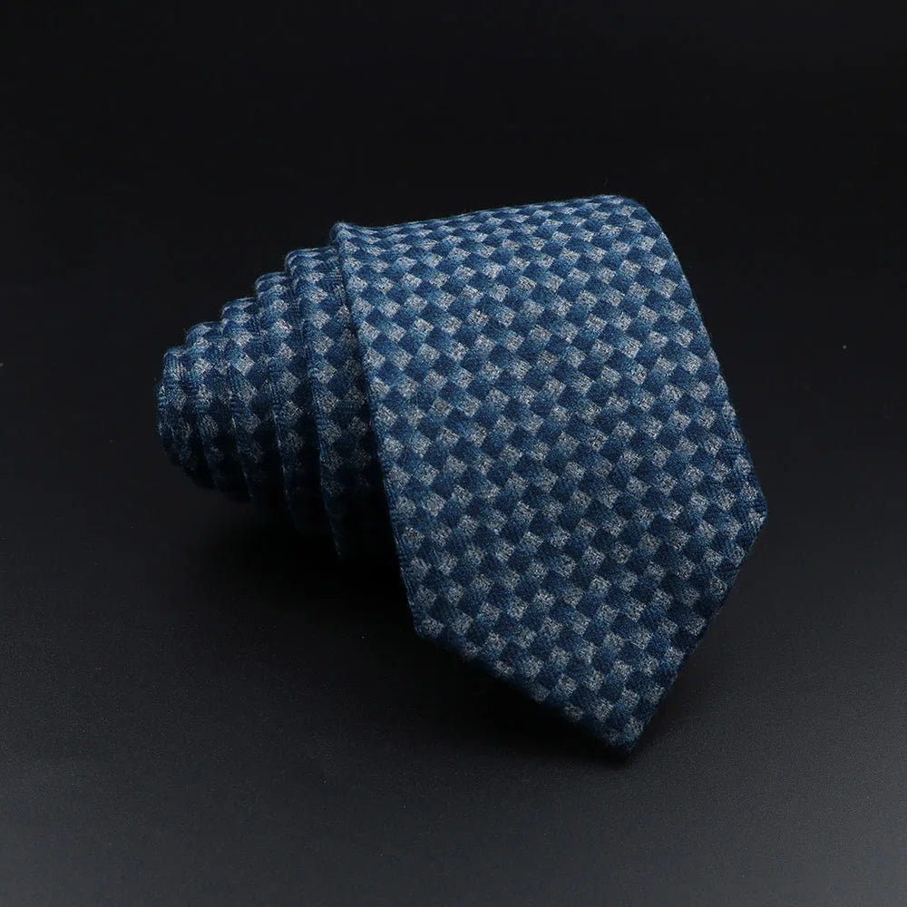 Men's Plaid Tie Cotton Black Grey Red Necktie Handmade Wool Narrow Collar Ties Wedding Business Party Suit Shirt Gift Accessory