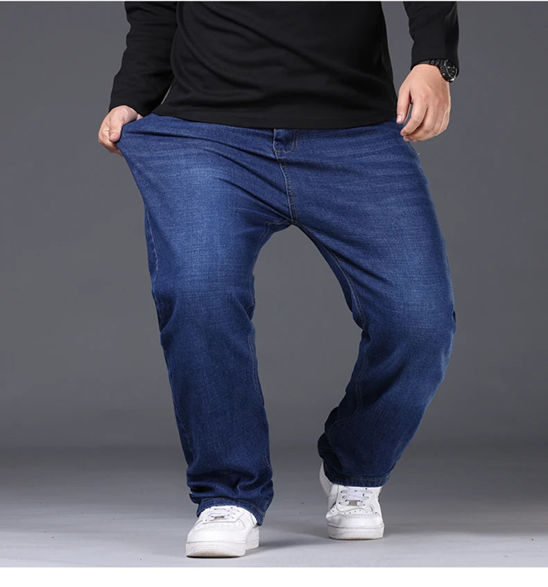 Men's Plus Size Denim Jeans | Sizes 48-50, 300KG Capacity | Casual Fashion, Business Style, Elastic Loose Fit