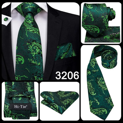 Hi-Tie Peacock Blue Novelty Designer Silk Wedding Tie For Men Hanky Cufflinks Gift Mens Fashion Necktie Set Business Party